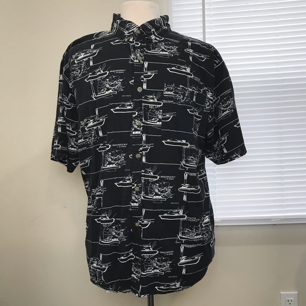 Island Blue Button Up Hawaiian Shirt Mens Sz XL Black Cruise Print Short Sleeves - Picture 13 of 13